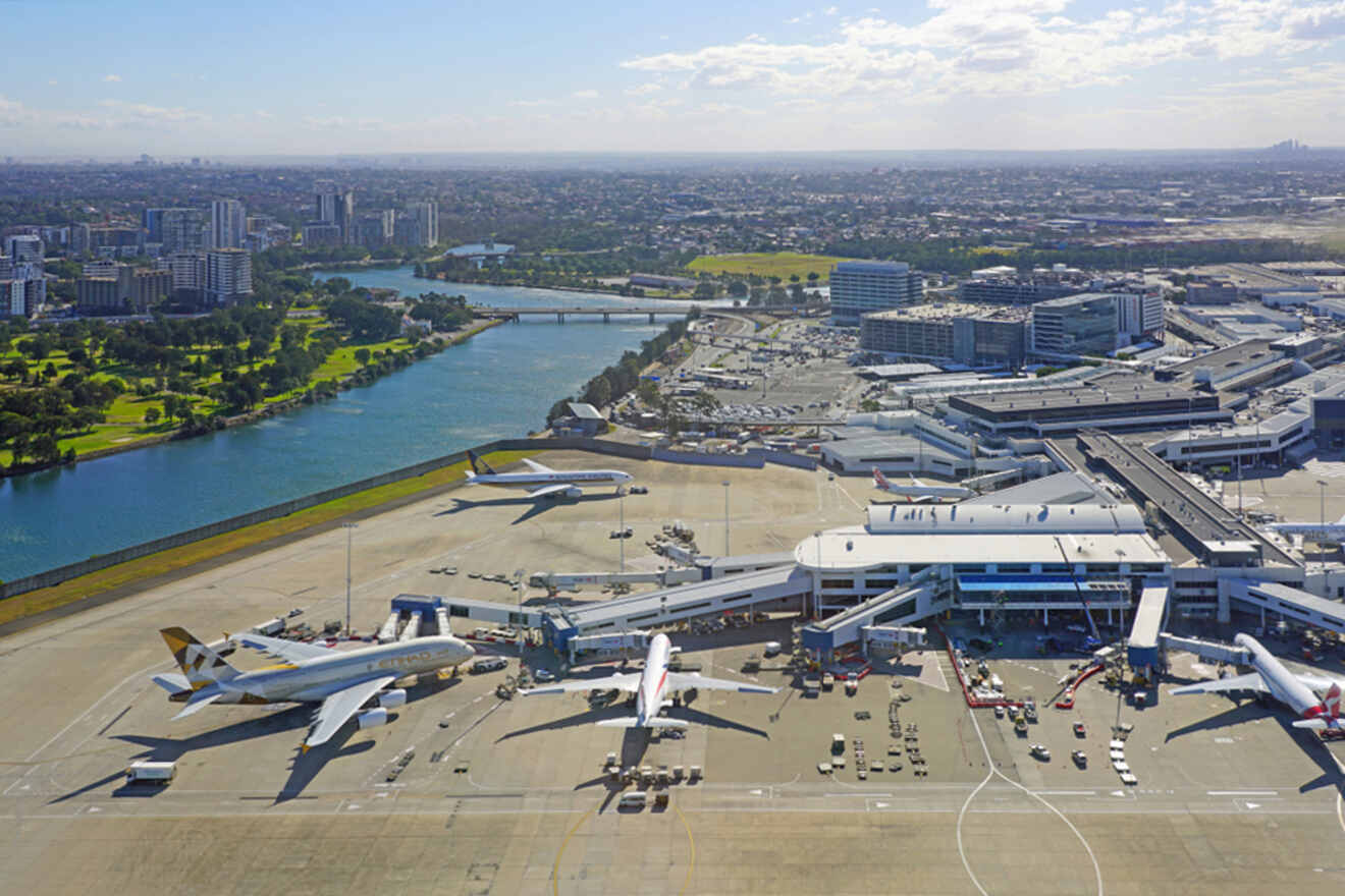 An aerial view of an airport.