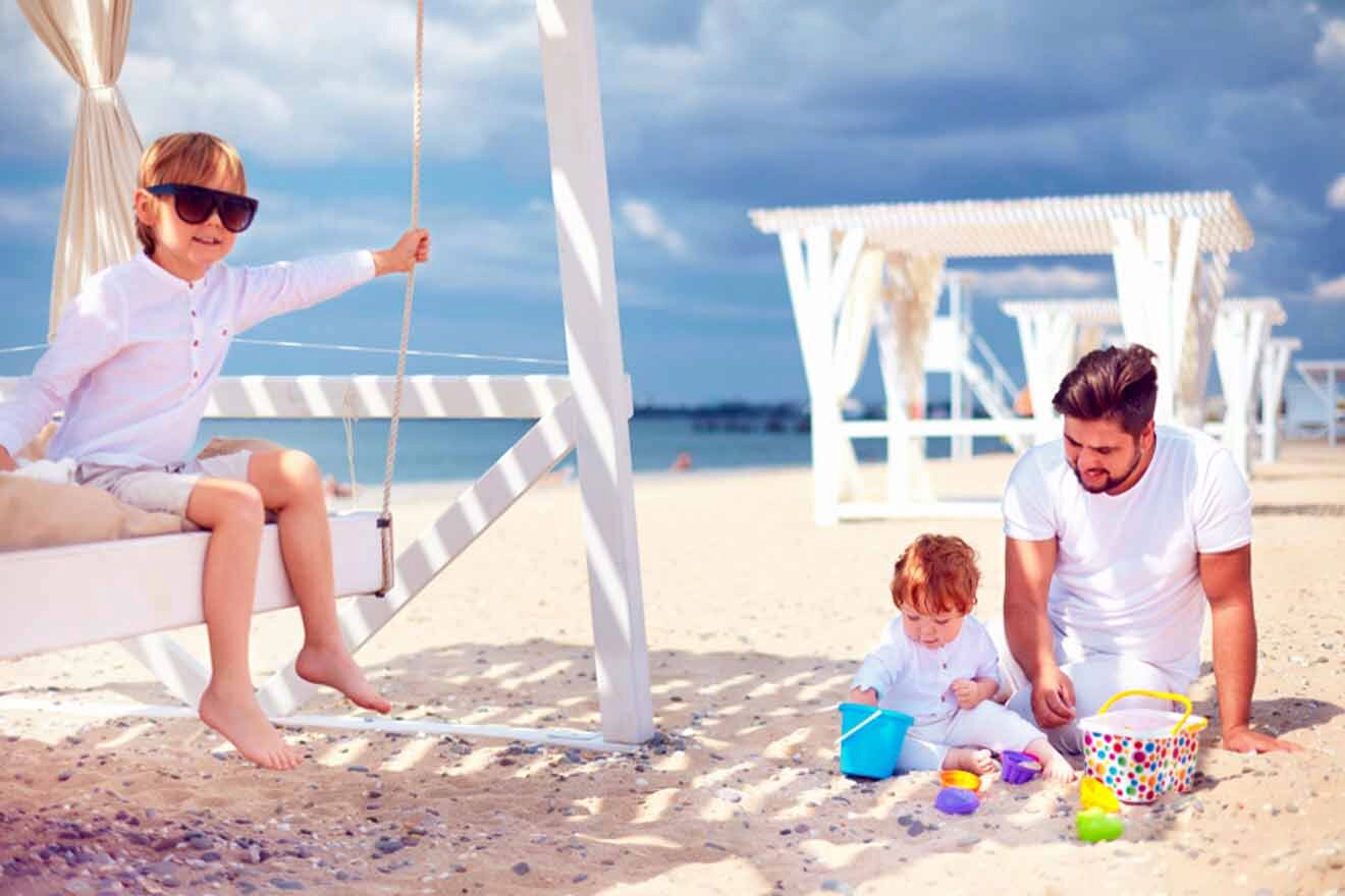 A father with his kids on the beach