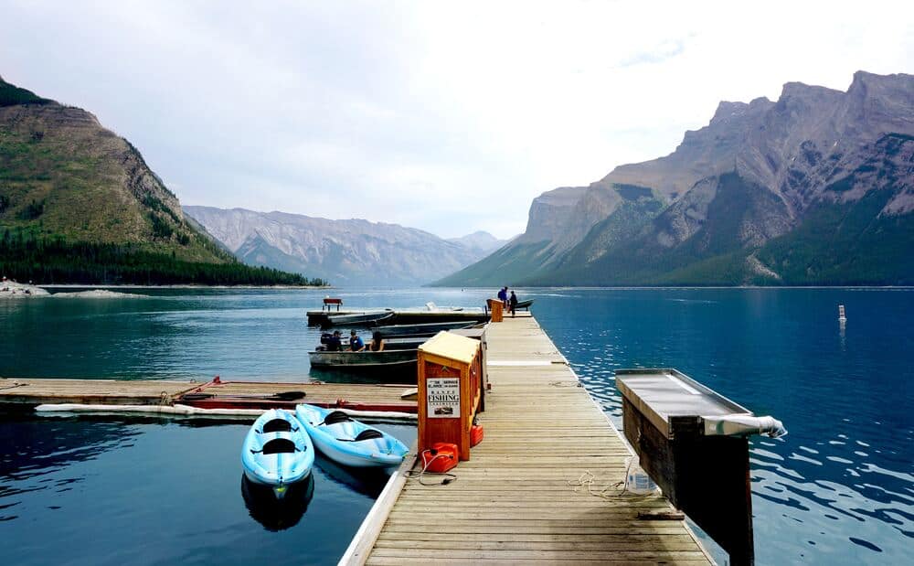 boats at jetty of Lake Minnewanka