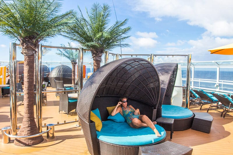 caz lying on sun bed on cruise ship deck