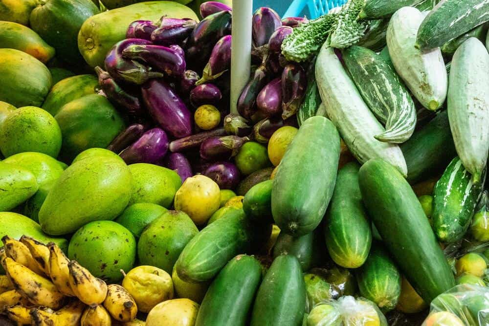 Fruit and vegetables at a market in victoria on seychelles island 