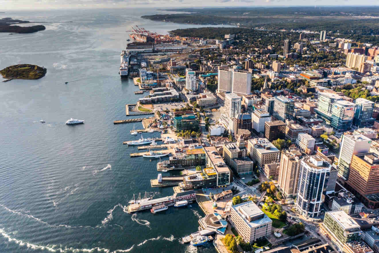 An aerial view of a city by the ocean