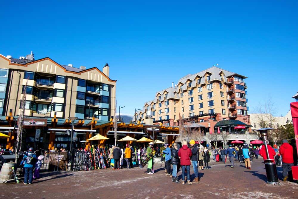 people walking through Whistler village