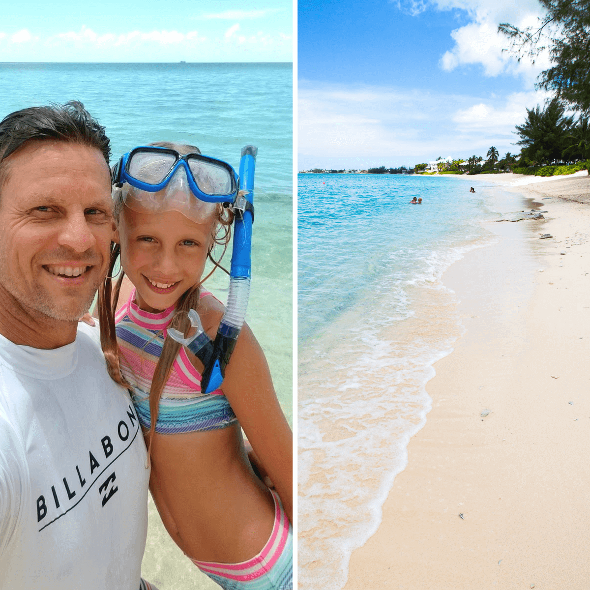 craig and savannah with snorkels on smiling at camera