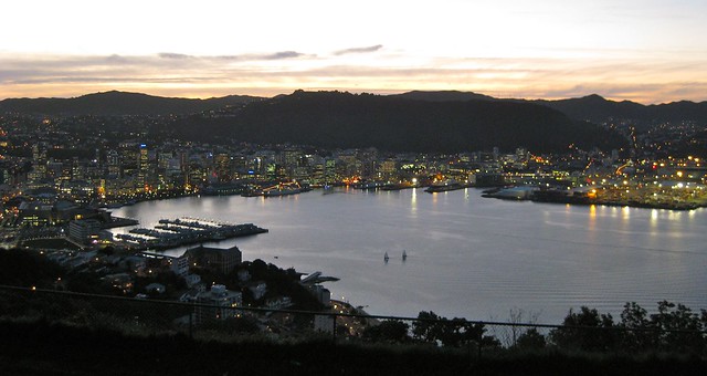 Wellcinton harbor with twinkling lights of the city