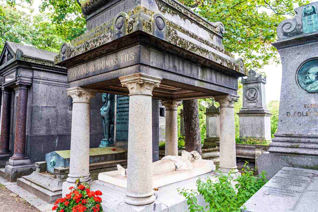 A group of gravestones in a cemetery.