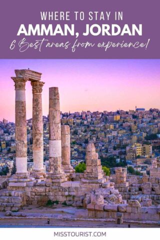 amman citadel with lots of white buildings in the background at sunset