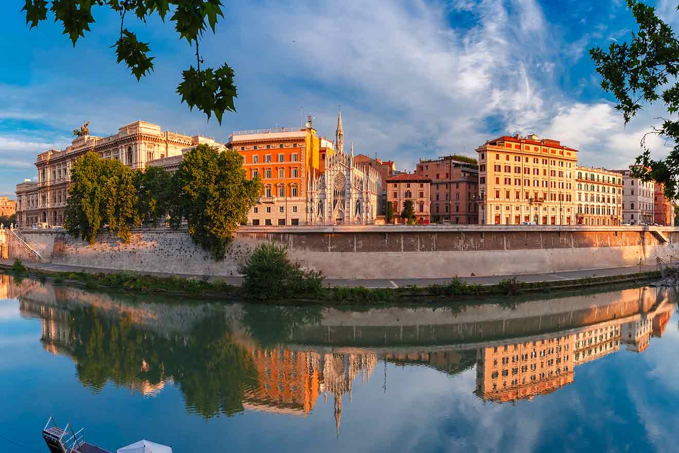 Embankment of the Tiber River in Rome, Italy.