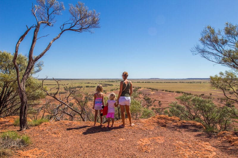 woman and children looking at view of Bladensburg National Park, Winton, Outback Queensland