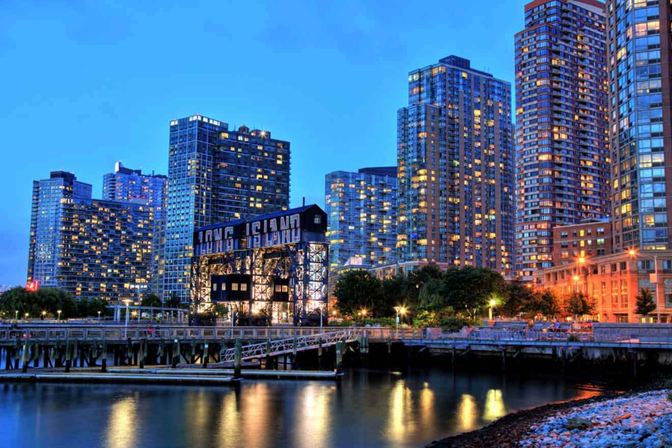 The skyline of new york city at dusk.