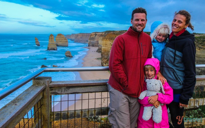 family posing in front o Twelve Apostles - 