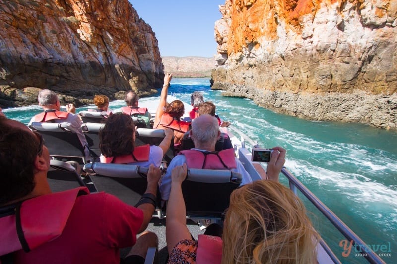 people on boat looking at Horizontal Falls 