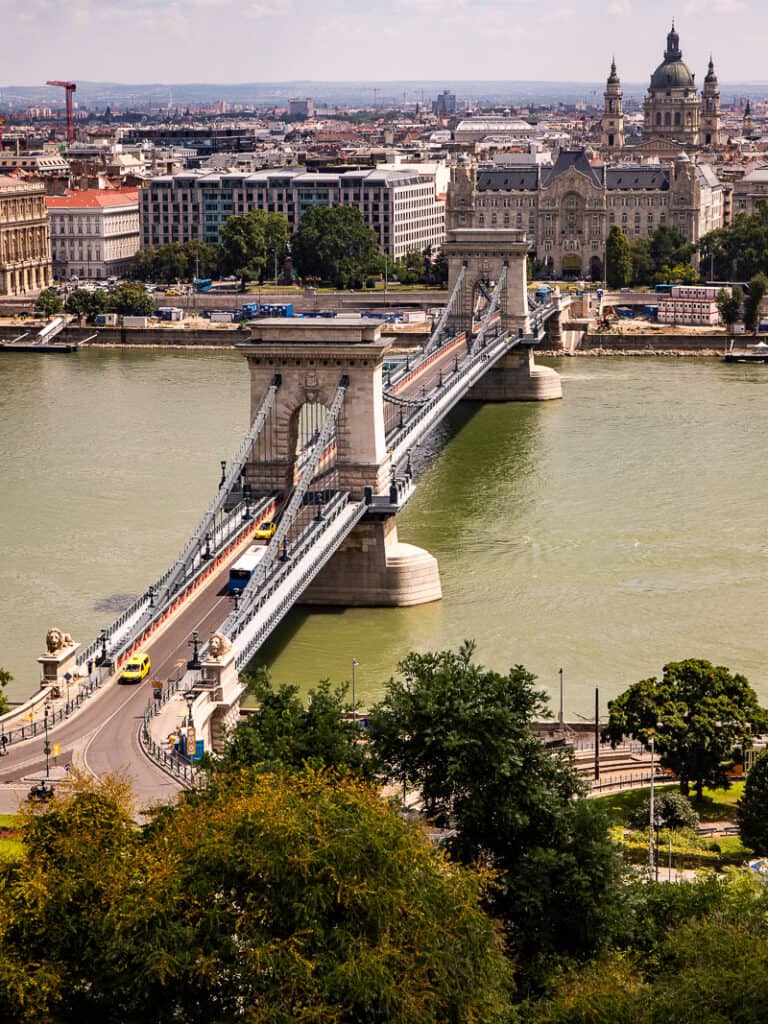 chain bridge crossing danube river budapest