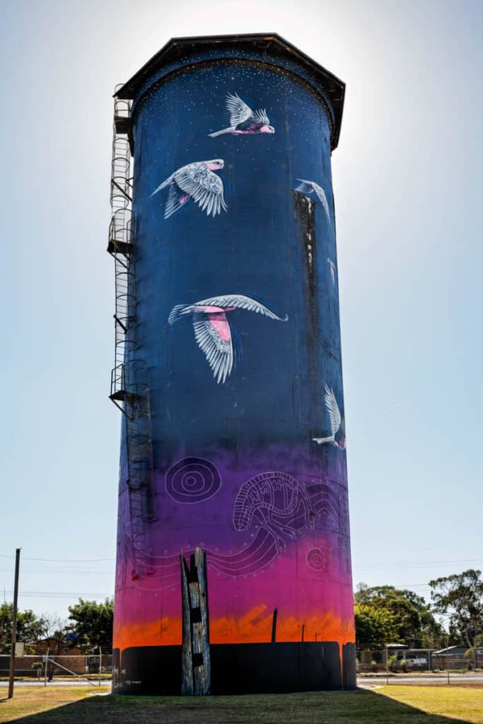 Artwork by NSW artist John Murray on the exterior of the Coonamble Water Tower, Coonamble