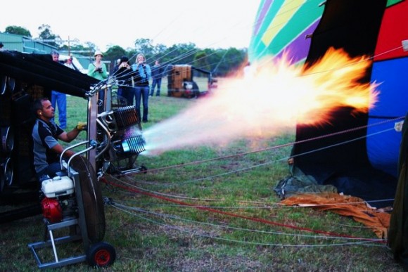 fire going into hot air balloon