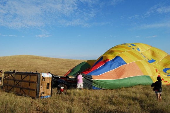 blowing up a hot air balloon