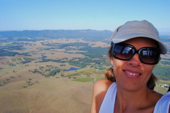 caroline posing for camera in hot air balloon