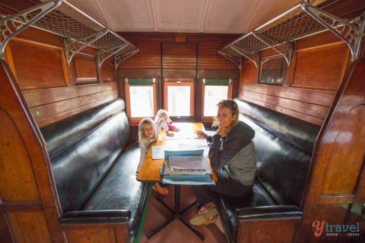 School lessons on the road in an old train carriage in Outback Queensland