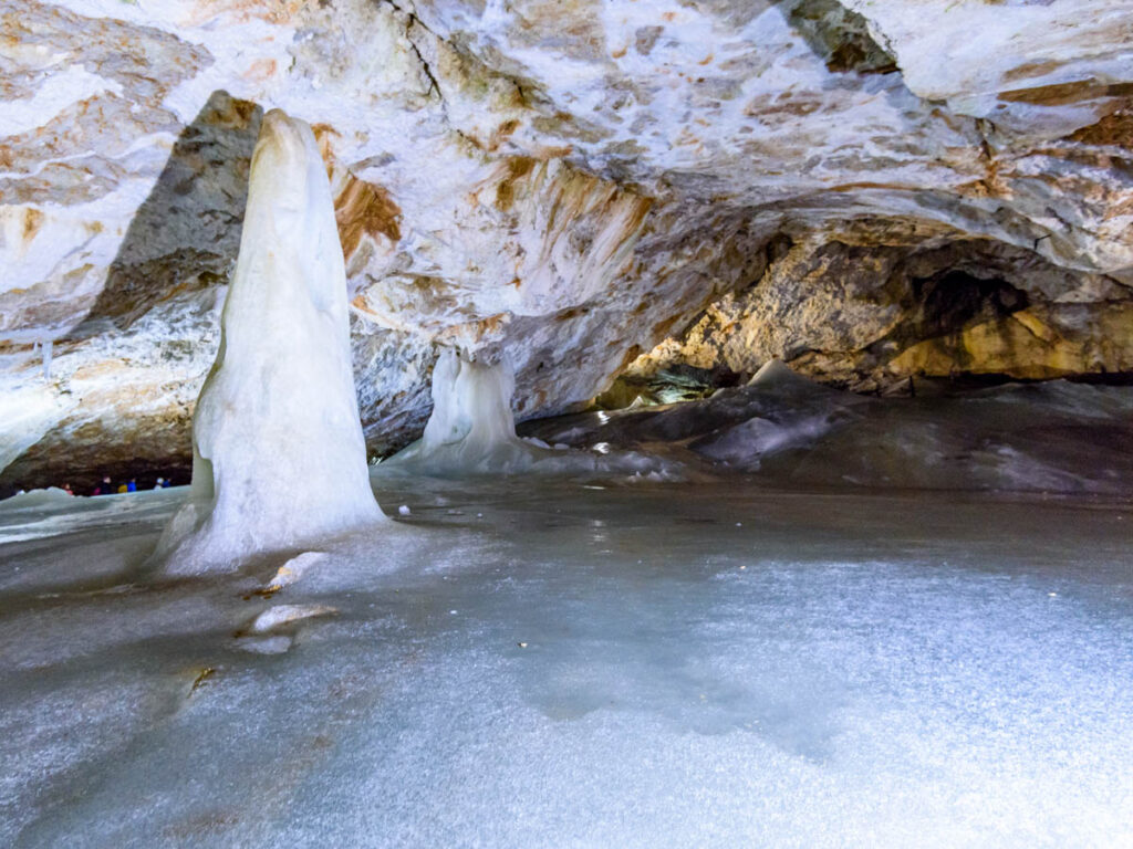 A colorful view of the ice cave in the glacier in slovakia underground