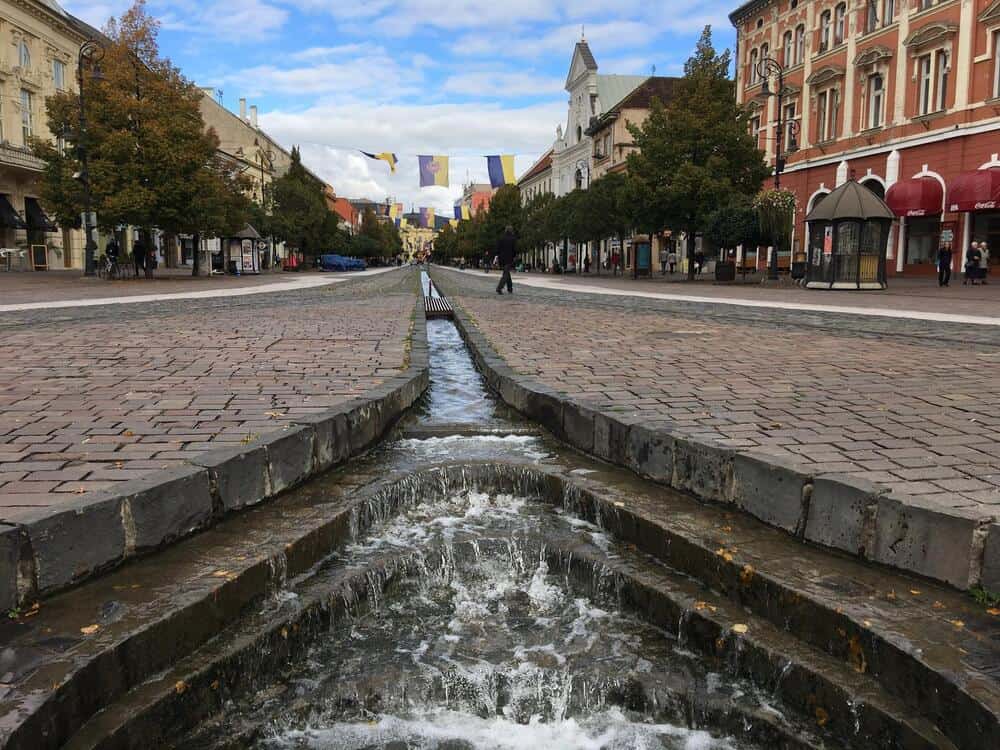 Water stream in the Hlavna street in Košice Slovakia