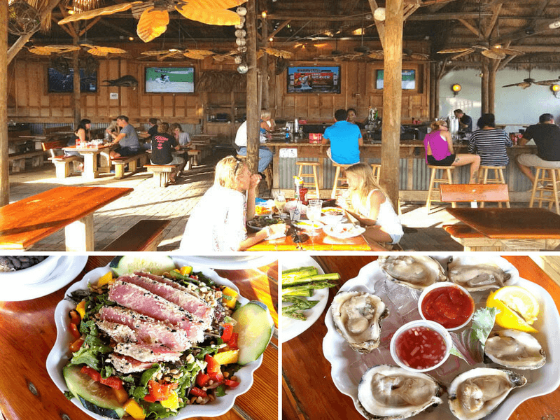 plates of food and family eating at Montys Raw Bar