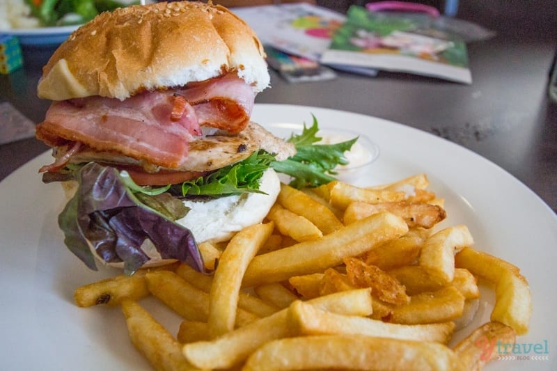 burger and fries at the Isa Hotel, Queensland