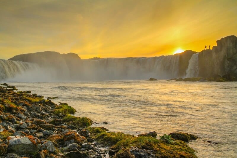 Sunset in Godafoss- behind waterfall