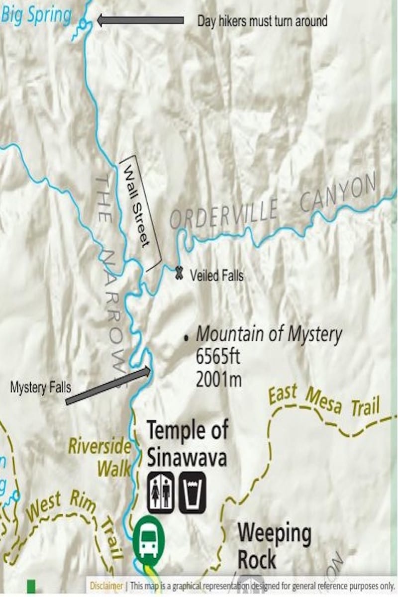 Zion Narrows map - tips for hiking The Narrows in Zion National Park