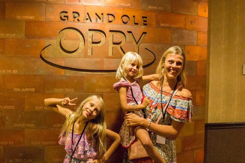 woman and daughters posing Backstage tour at the Grand Ole Opry in Nashville