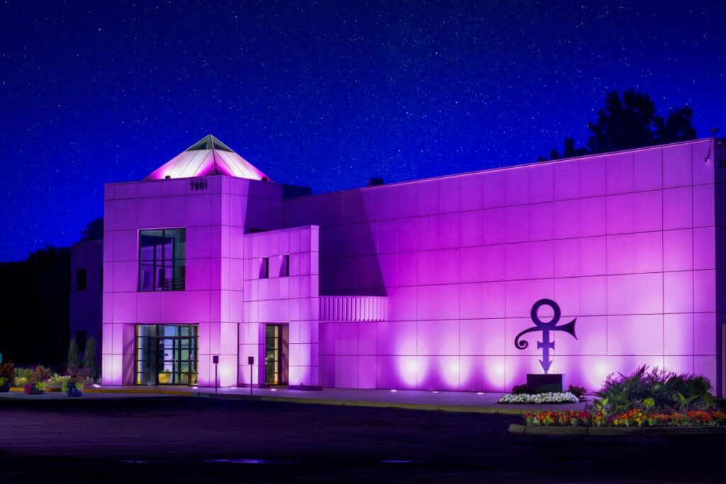 paisley park at night in purple light