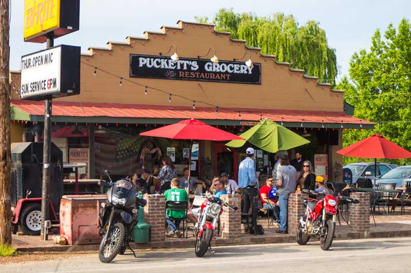 motorbikes and people outside Pucketts Grocery Leipers Fork Franklin Nashville Tennessee