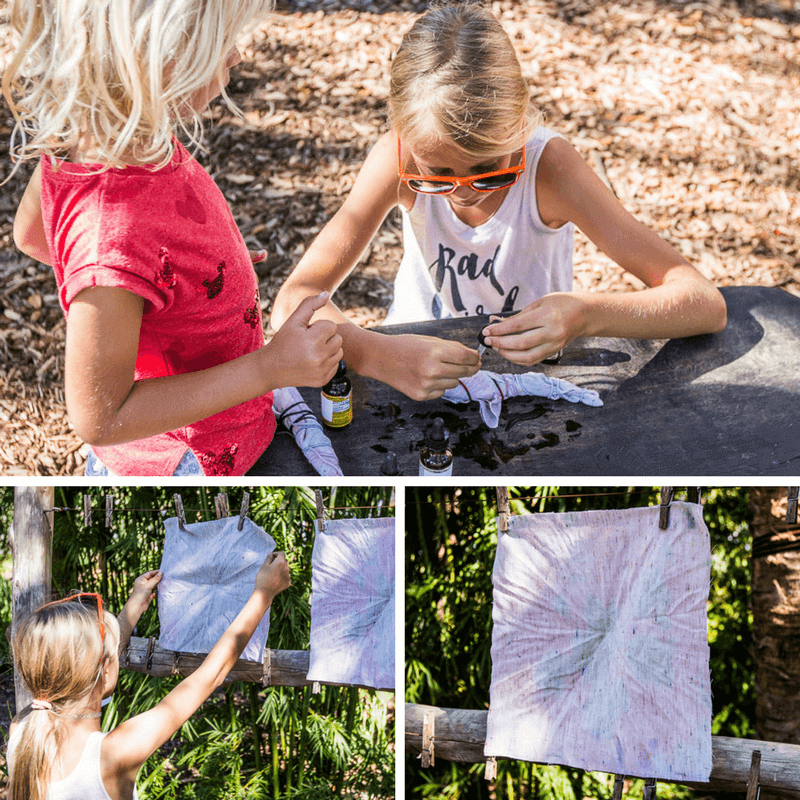 young girls making tie dye 