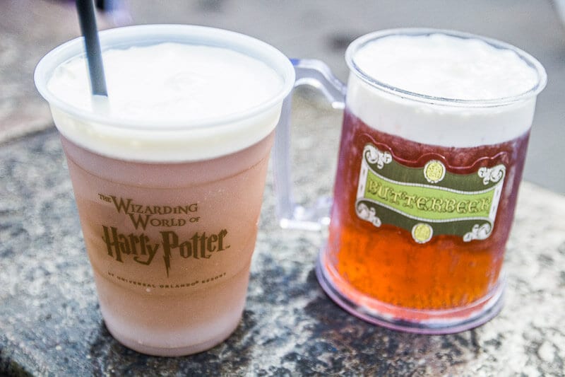 a mug of frozen butter beer and butter beer drink