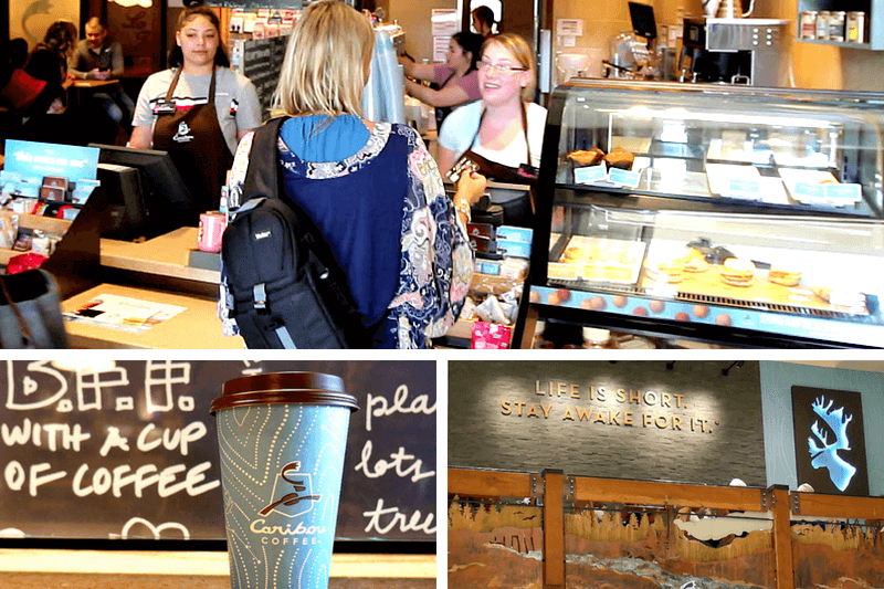 lady getting coffee at Caribou, Mall of America