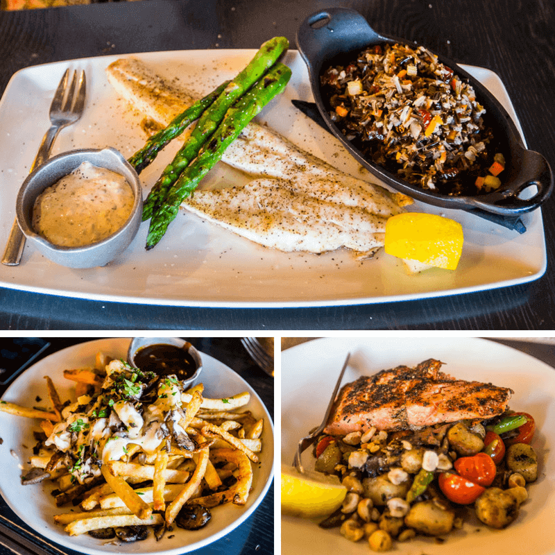 fish and steak on plate