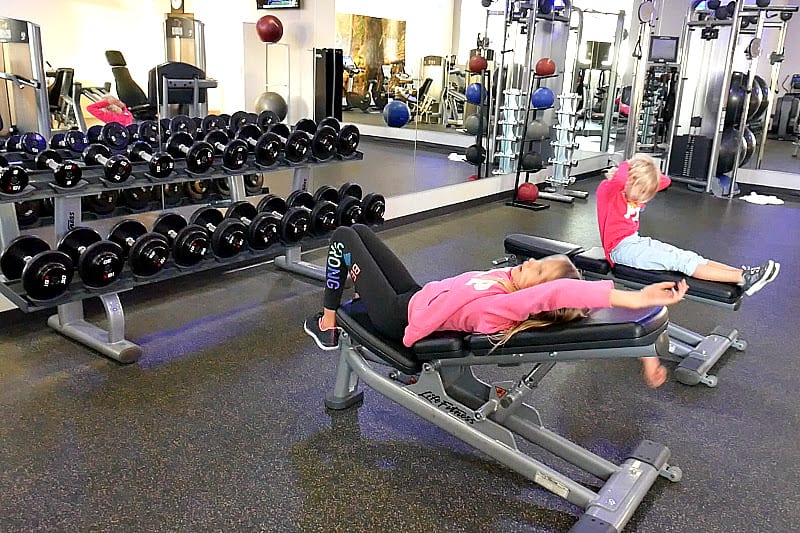 girls doing sit ups in the Fitness Center at Radisson Blu, Mall of America