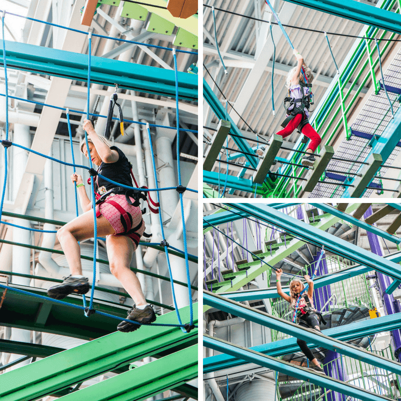 people climbing on the Dutchman’s Deck Adventure Course, Mall of America