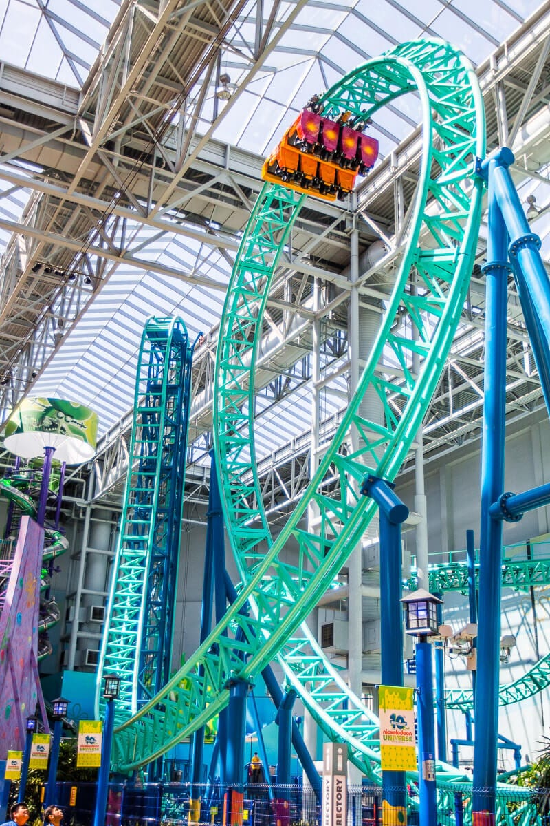 roller coaster doing a loop inside mall of america