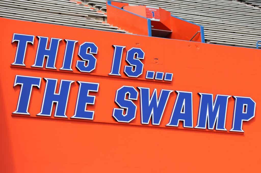 sign at football stadium florida swamp