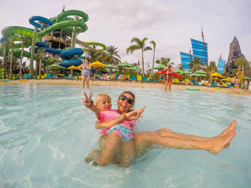 woman and child in pool