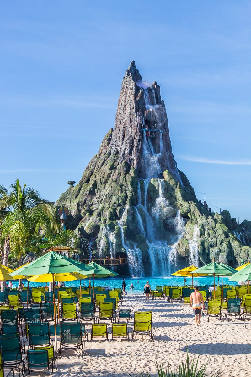 main swimming pool next to volcano at volcano bay