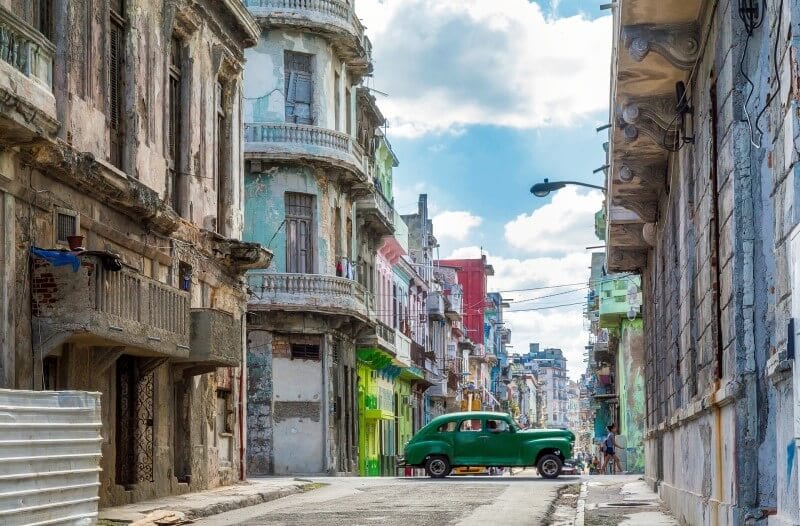 green car in streets of havana cuba'